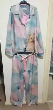 Brand new Peter Alexander Satin Pomeranian dog PJ pyjama Set with pouch Size M