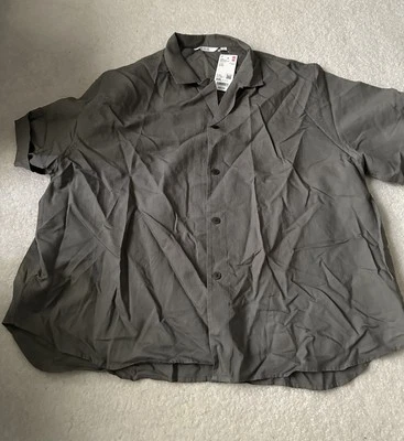 Uniqlo women’s XXL olive linen blend open collar short sleeve shirt NWT