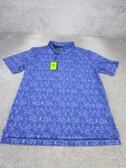 Robert Graham Polo Shirt Mens Medallion Tiles Blue Floral Stretch NEW
