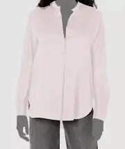 $325 Vince Women's Pink Silk Satin Long-Sleeve Band Collar Button-Up Top Size XS