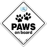 Paws On Board Sign, Paws on Board Car Sign, Dog Car Sign, Dog In Car Sign, Dog In Transit Sign, Dog On Board Sign With Suction Cup 14 cm x 14cm x 2cm