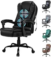 ALFORDSON Office Chair Ergonomic Massage Computer Chair Swivel Leather Executive Home Desk Chair Recliner Task Gaming Chair (Black)