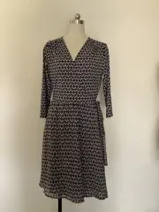 Target Ladies 14 City Dress Black Bone Geometric Print Faux Wrap Stretch Knee