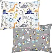 Kid Toddler Pillowcases 2 Pack, 99% Cotton Baby Pillow Cover Envelope Style Travel Pillow Case Cover Soft Breathable for Boys Girls Bedding Toddler Cot 49 x 36cm Machine Washable (Grey, Dinosaurs)