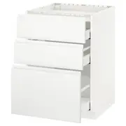 METOD / MAXIMERA base cab f hob/3 fronts/3 drawers, white/Voxtorp matt white, 60x60x80 cm