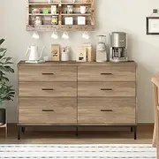 [Merryluk] 6-Drawer Lowboy Chest of Drawers – Pine Finish Dresser Storage Cabinet Organizer for Bedroom, Living Room, Entryway, or Kitchen