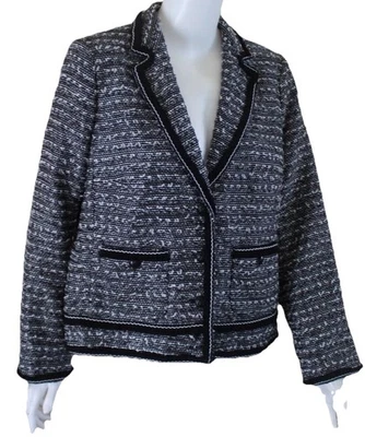 NWT Talbots Sz 16P 16 P Lux Designer Black White Tweed Blazer Jacket XL