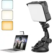 Video Light + Suction Cup Set Video Conference Lig ng Kit with Bi-Color Tempe ure 3000K-6500K Dimmable CRI95+ for Online T ing Meeting Live Stream Video Recording Black One Size