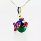 Fish Pendant Malachite Necklace Animal Figurine Sterling Silver 24K Gold Vermeil