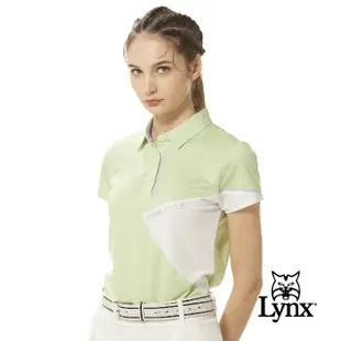 【Lynx Golf】女款合身版排吸溼排汗水波紋布料剪接洞洞配布設計短袖POLO衫/高爾夫球衫(二色)