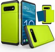 FastSun Samsung Galaxy S10E Case, Ultra-Thin Shockproof Hard Back Silicone Dual Layer Protective Credit Card Holder ID Cards Slot Scratchproof Cover Case for Samsung Galaxy S10E (Neon Green)