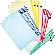 GANAZONO 12Pcs Zipper File Pouches Document Organizers for Office Home Travel Transparent Mesh Storage Bags for Stationery Receipts and Items