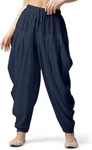 [Stylesindia] Ladies Loose Fit Rayon Dhoti Trousers Patiala Slawar Bottom Harem Pants Free Size (26 to 15 inches) Navy Navy One Size, Navy, One Size