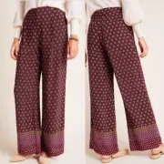 NWT Anthropologie Marsden Wide-Leg Pants Graphic Abstract Maroon Sz 12 Large