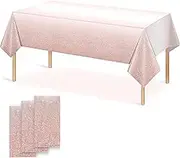 OQOQ Gradient Dots Plastic Tablecloth(3 Pack, Rose Gold and White) - 54x108 Inches Disposable Rose Gold Table Cloth Party Decorations for Birthday Bridal Baby Shower Anniversary Party