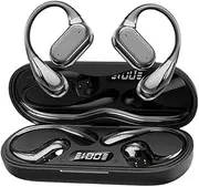 Open Ear Wireless Bluetooth Headphones, Pain-Free Air Conduction Ear Buds with LED Digital Display Charging Case, Sweat Resistant for Running, Safe Driving, and Extended Daily Use (Elegant Black)
