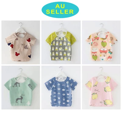 Baby Kids Toddler Pure Cotton Waterproof Art Smock Feeding Bib Apron