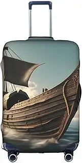 [Pvinnk] Old Viking Boat Print Protective Luggage Cover Elastic Washable Suitcase Protector Travel Gear Protector, White, Large