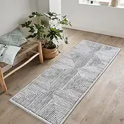Arty Rugs Machine Washable Rug, 60x240cm, 75% Recycled Cotton, Short Pile, Non-Slip Backing, Non-Shedding, Area Rugs for Bedroom, Kitchen, Hallway, Office, Runner, Cream & Black Inkflow