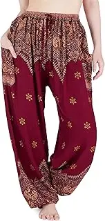 [Lannaclothesdesign] Women's Boho Yoga Peacock Drawstring Thai Harem Pants