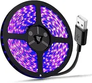 UV Light Strip USB UV Black Light Strip DC5V 390nm-400nm 6.56FT/2M SMD 3528 120LEDs IP65 Waterproof Super Bright LED Strip Lights, for Fluorescent Dance Party Body Paint Stage Lighting (USB)