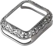 BWAD for Apple Watch Luxury Women Metal Carved Cover 38mm 40mm 42mm 44mm 41mm 45mm S10 46mm S10 42mm Protector Case 10/9/8/7/SE/6/5/4/3/2/1 Diamond Watch Case(Black,44mm)