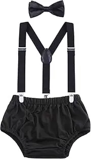 [Generic] Baby Boys Cake Smash Outfit - First Birthday Party Suspenders Bow Tie Bloomers Set