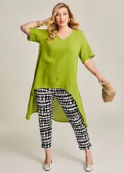 [TS] Taking Shape Linen Blend Sicily Ada Top Size 14 in Lime Green - Plus Size Women's Clothing Lime Green