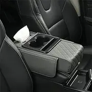 Integrated Pressurized Multifunctional Car Armrest Heightening Pad, Car Armrest Cover with Cup Tissue Holder, Waterproof Leather Auto Center Console Arm Rest Box Cushion (Gray)