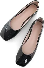 [SAILING LU] Flats for Women Comfortable Solid Color Soft Flats Square Toe Ballet Casual Work Shoes Dressy Slip-ons Loafers, Square Toe-black, 10.5