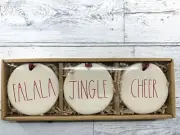 RAE DUNN CHRISTMAS ORNAMENTS SET OF 3 “FALALA, JINGLE, CHEER“ Price For One Set
