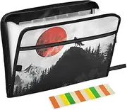 Quteprint 13 Pockets Expanding File Folder with Zipper Closure, Howling Wolf Hill Moon Accordion File Folder with Sticky Labels, Letter Size A4 Papers Expandable File Document Organizer