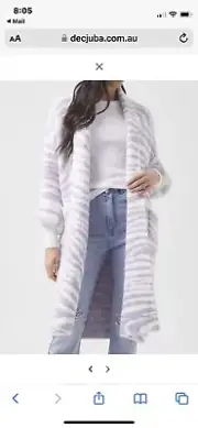 Decjuba Womans Amerlie Jacquard Cardigan Longline Coatigan Purple Leopard XXL