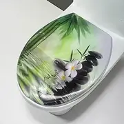 Soft Close Toilet Seat with Pattern Oval Toilet Seat Cover Quick Release Easy Install Bathroom Accessories Replacement Green Bamboo