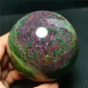 Rare 762G Natural Red-Blue-Green Crystal And Ruby Symbiotic Crystal Ball WD1248