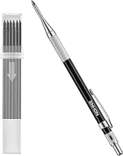 Enhon 2mm Mechanical Carpenter Pencil Set with 12 Marker Refills and Sharpener, Woodworking Marking Tool Solid Deep Hole Construction Pencil, Extended Needle-Nose Tip for Use in Jobs (Black)