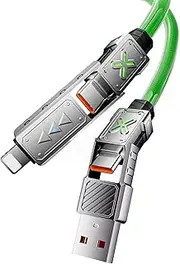 GDSanlian USB C to Lightning Cable 240W 4 in 1 USB C to USB C Charging Cable 1.5m/5ft (USB-C/A/Lightning) PD3.1 5A Fast Charging,with Light Silicone Braided, for iPhone 16/15 14Pro/MacBook/Galaxy S25