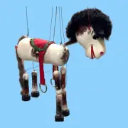 Vintage Pelham Wooden Horse Marionette Puppet Black Yarn Mane & Long Tail READ