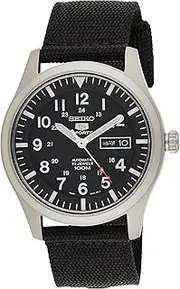 [SEIKO] Men's Analogue Automatic Watch with Textile Strap – SNZG15K1, Black/Black, M, Strap