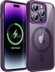 JETech Magnetic Case for iPhone 14 Pro Max 6.7-Inch Compatible with MagSafe, Shockproof Phone Bumper Cover, Solid Color Matte TPU Frame, Anti-Scratch Clear Back (Deep Purple)