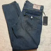 True Religion Mens 36x32 Jeans Geno Flap Relaxed Slim Fit Dark Blue
