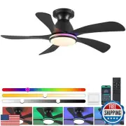 SHIHOT Ceiling Fans with Lights- 42" RGB Low Profile Indoor Ceiling Fan with