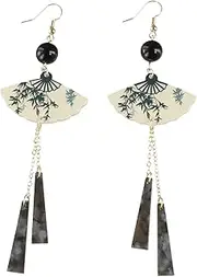[zaoalife] Fan Tassel Dangle Earrings Elegant Niche Design Fan Fringe Ear Hook Antique Unique Folding Fans Pendent Earring for Women, Zinc, No Gemstone