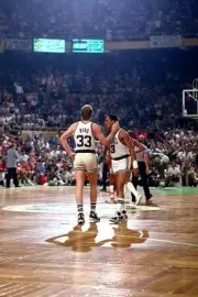 Larry Bird and Dennis Johnson Boston Celtics prepare to high five - Old Photo