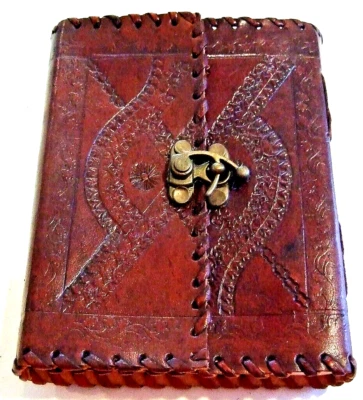 Handmade Tri-Fold Brown Leather Slide Lock Blank Page Journal - NEW (#85)