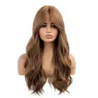 Halloween Dress Up Wig With Fringe Brown Long Wavy Synthetic Hair Women