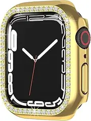 KBTBSCCPLG 10 Pcs/Pack, Diamond Bumper Protective Case Compatible with Apple Watch 7 41mm 45mm,Smart Bracelet Accessories PC Case Compatible with Apple Watch7 Watch case(Gold,41mm)