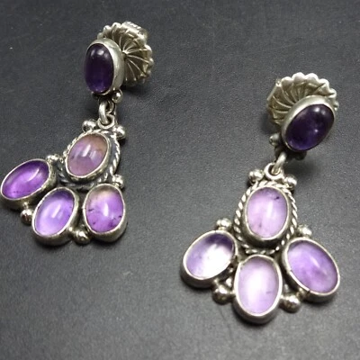 Lovely FEDERICO JIMENEZ Sterling Silver PURPLE AMETHYST Cluster EARRINGS Pierced
