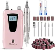 MelodySusie Professional Nail Drill 30000RPM, SC320D Rechargeable Electric Nail Drill Machine, Cordless Nail E File for Acrylic Gel Nails, 8pcs Nail Drill Bits 106pcs Sanding Bands, Selene Pink