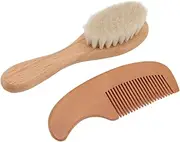 Baby Brush and Comb Set - Soft Goat Hair for Newborns, Gentle Wooden Handle, Scalp and Beard Care